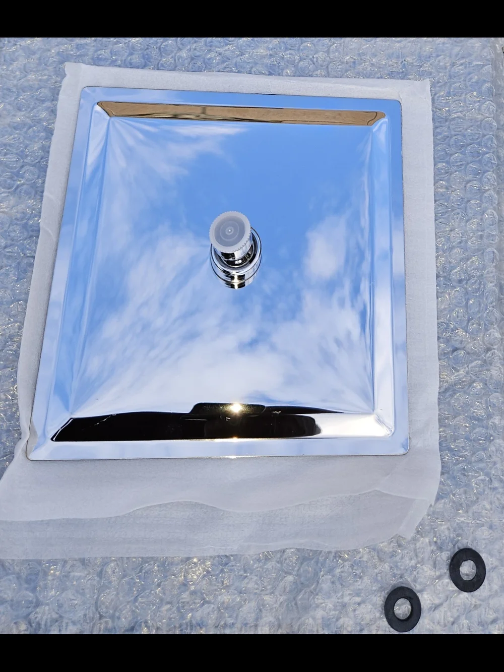 8-inch square stainless steel or chrome rainfall shower head